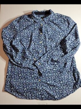 Talbots Sz 16 Navy Blue Floral Button Front Blouse